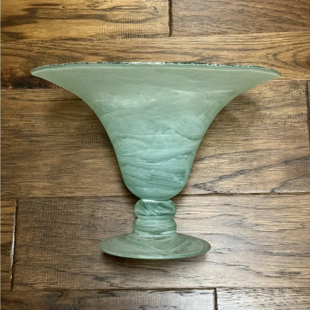 Vintage~Hand Blown~Studio Art Glass Vase~Horn Shaped~Translucent~ Green~G2WC**
